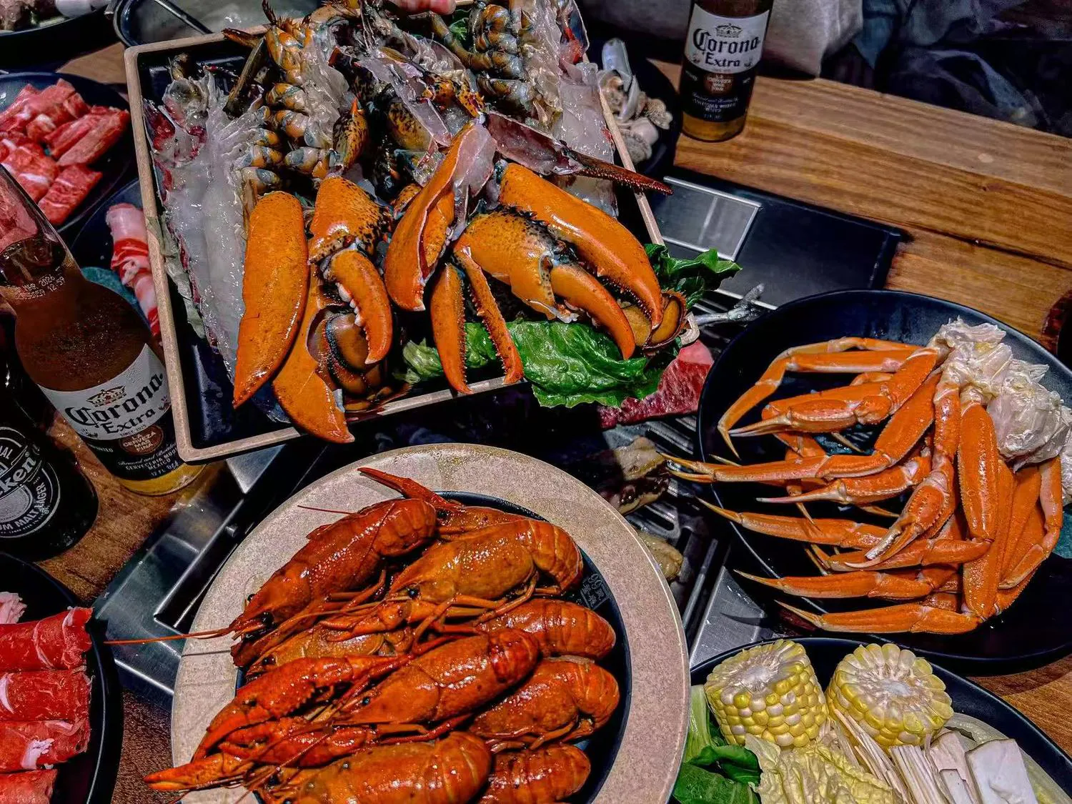 Platter of crayfish, lobster and corn at Lucky 199, a Asian Fusion Restaurant in Staten Island